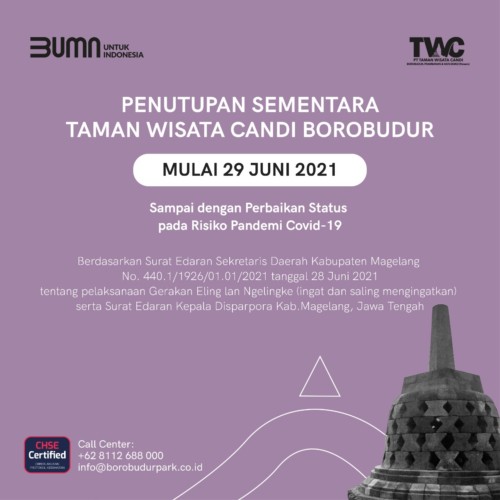 penutupan destinasi wisata twc borobudur untuk mendukung ppkm mikro kab magelang